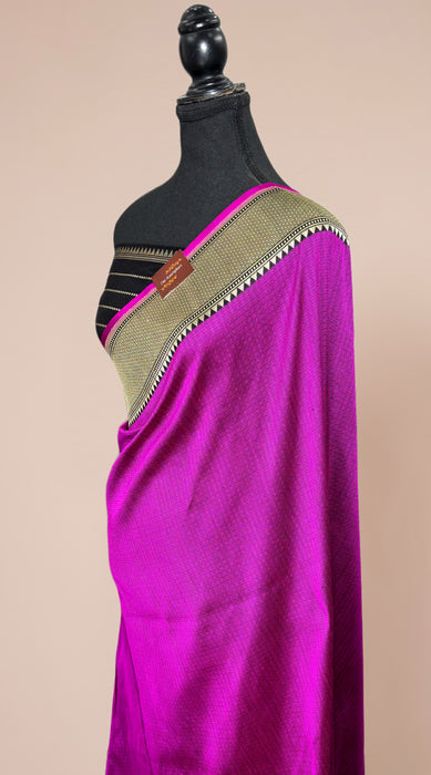 Purple Pure Katan Banarasi Handloom Saree - Kadhiyal Meenakari