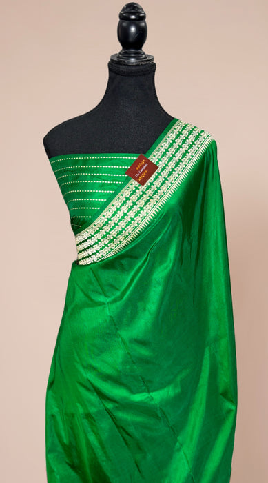 Green Pure Katan Banarasi Handloom Saree - Kadhiyal Meenakari