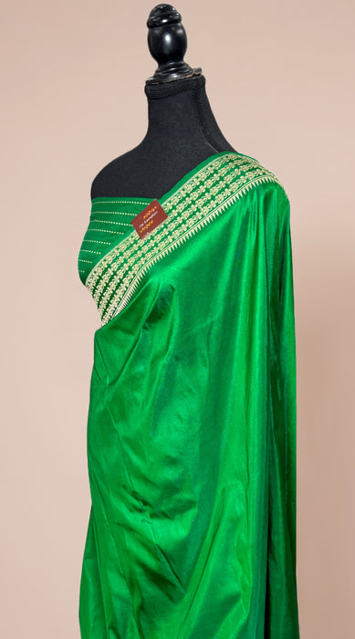 Green Pure Katan Banarasi Handloom Saree - Kadhiyal Meenakari