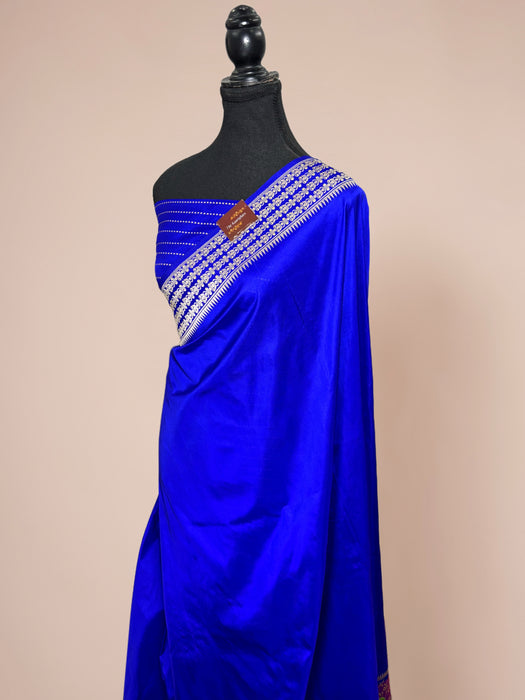 Royal Blue Pure Katan Banarasi Handloom Saree - Kadhiyal Meenakari