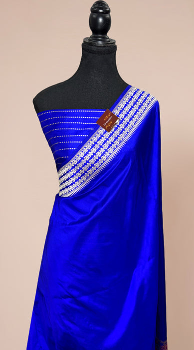 Royal Blue Pure Katan Banarasi Handloom Saree - Kadhiyal Meenakari