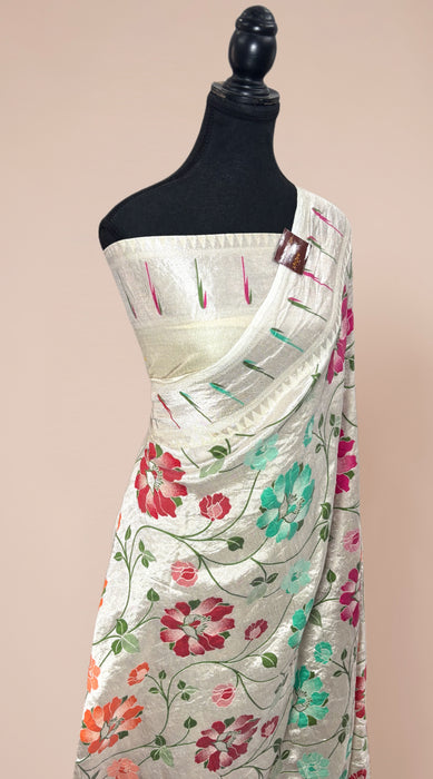 Pure Tussar Georgette Banarasi Handloom Saree - Paithani Brocade