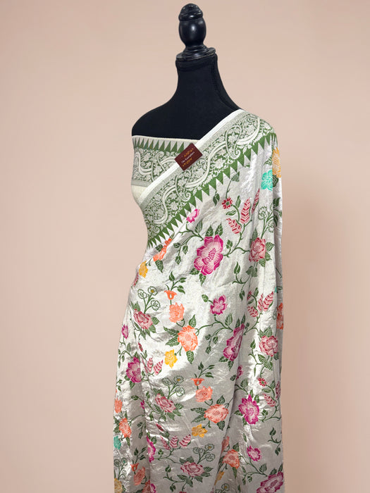 Pure Tussar Georgette Banarasi Handloom Saree - Paithani Brocade