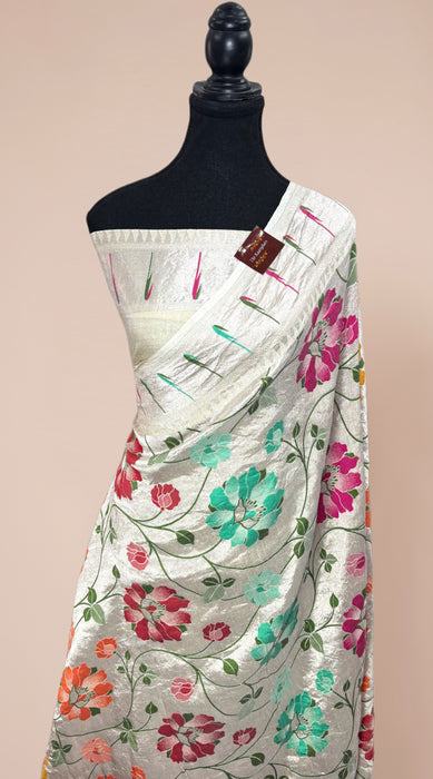Pure Tussar Georgette Banarasi Handloom Saree - Paithani Brocade