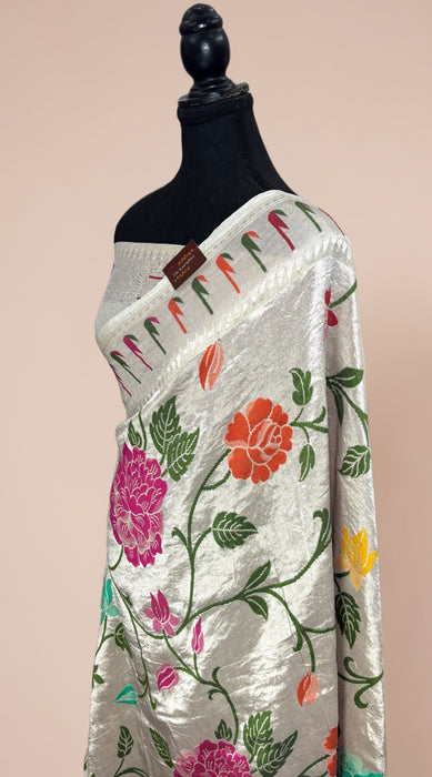 Pure Tussar Georgette Banarasi Handloom Saree - Paithani Brocade