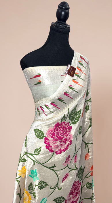 Pure Tussar Georgette Banarasi Handloom Saree - Paithani Brocade