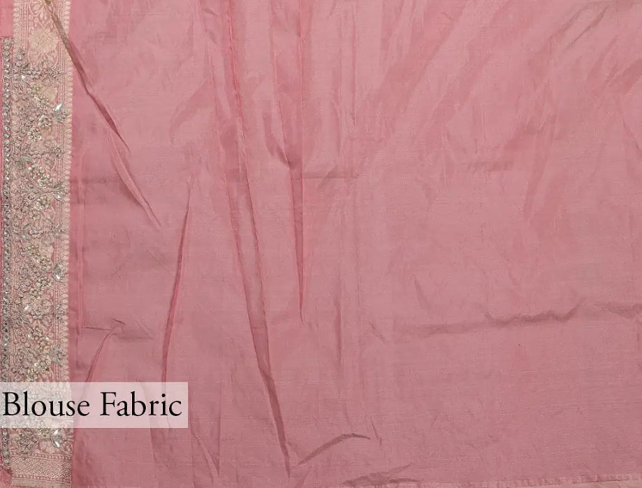 Pink Pure Katan Banarasi Handloom Saree - With Sarowski and Zardozi Work