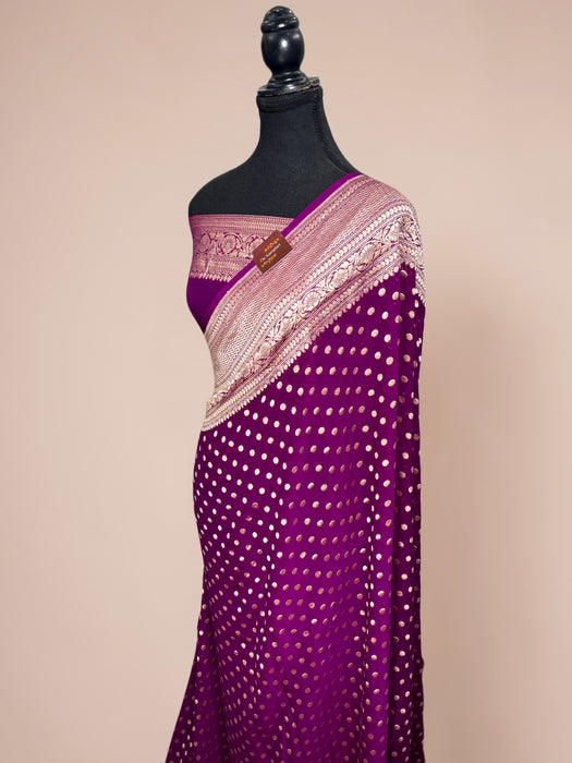 Magenta Pure Khaddi Georgette Banarasi Saree - Water zari