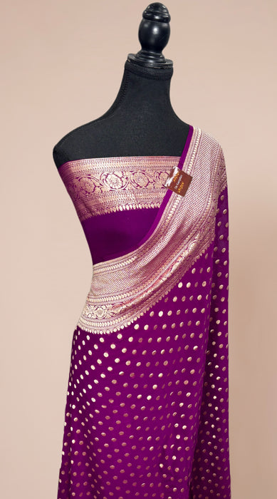 Magenta Pure Khaddi Georgette Banarasi Saree - Water zari