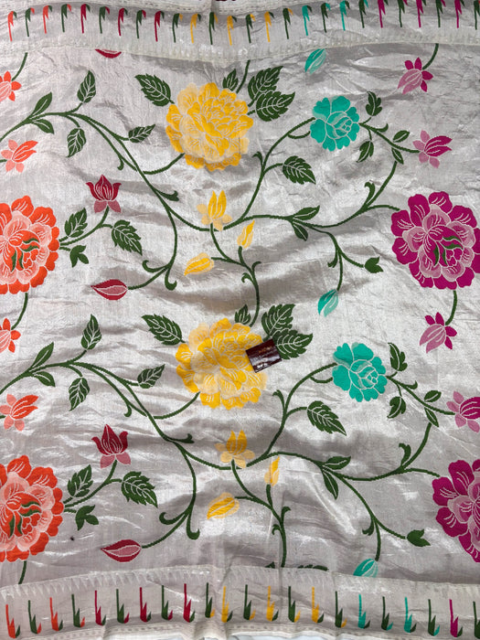 Pure Tussar Georgette Banarasi Handloom Saree - Paithani Brocade