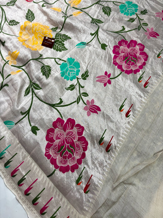 Pure Tussar Georgette Banarasi Handloom Saree - Paithani Brocade