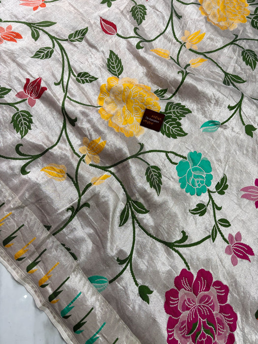 Pure Tussar Georgette Banarasi Handloom Saree - Paithani Brocade