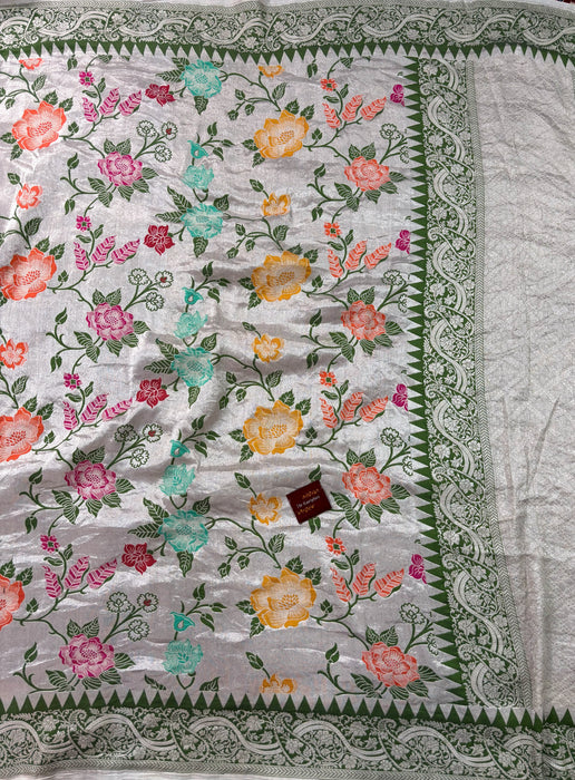 Pure Tussar Georgette Banarasi Handloom Saree - Paithani Brocade