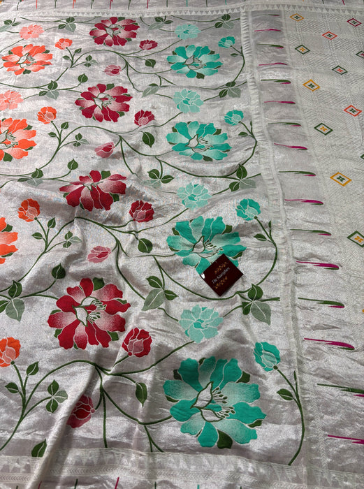 Pure Tussar Georgette Banarasi Handloom Saree - Paithani Brocade