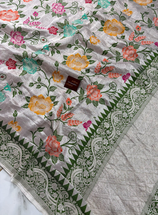Pure Tussar Georgette Banarasi Handloom Saree - Paithani Brocade
