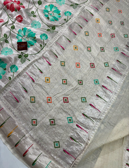 Pure Tussar Georgette Banarasi Handloom Saree - Paithani Brocade