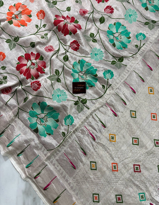 Pure Tussar Georgette Banarasi Handloom Saree - Paithani Brocade