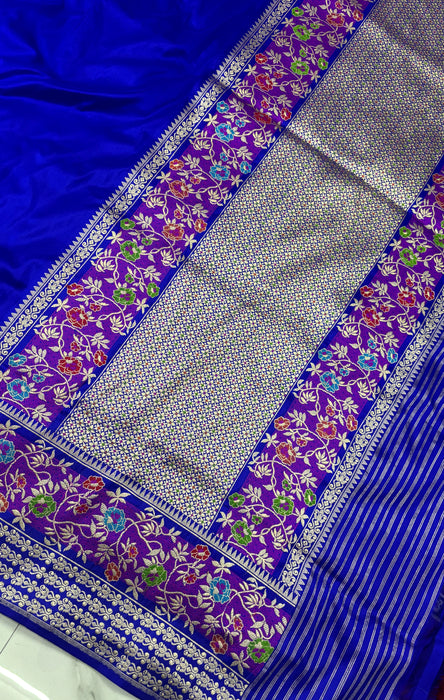 Royal Blue Pure Katan Banarasi Handloom Saree - Kadhiyal Meenakari