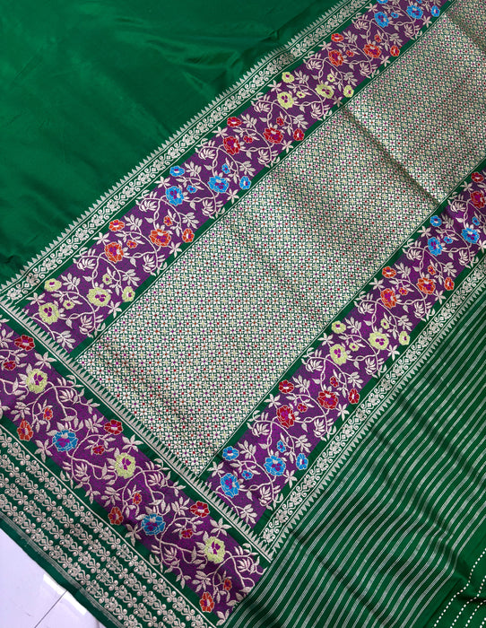 Green Pure Katan Banarasi Handloom Saree - Kadhiyal Meenakari