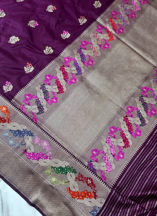 Pure Katan Banarasi Handloom Saree - Kadhiyal Sona Roopa with Meenakari
