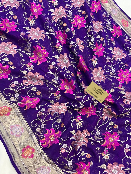 Purple Khaddi Georgette Banarasi Handloom Saree - Meenakari