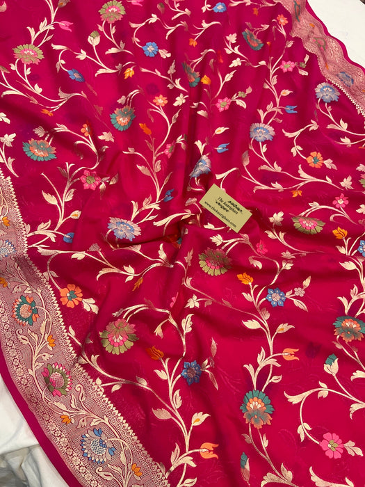 Rani Khaddi Georgette Banarasi Handloom Saree - Meenakari