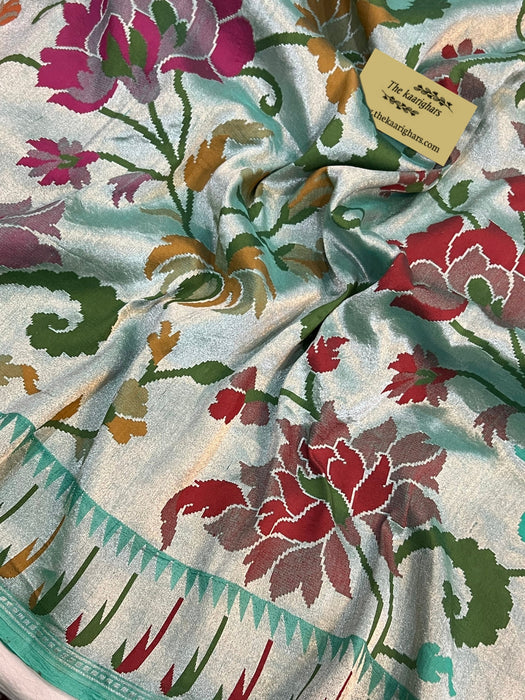 Pure Tussar Georgette Banarasi Handloom Saree - Paithani Brocade