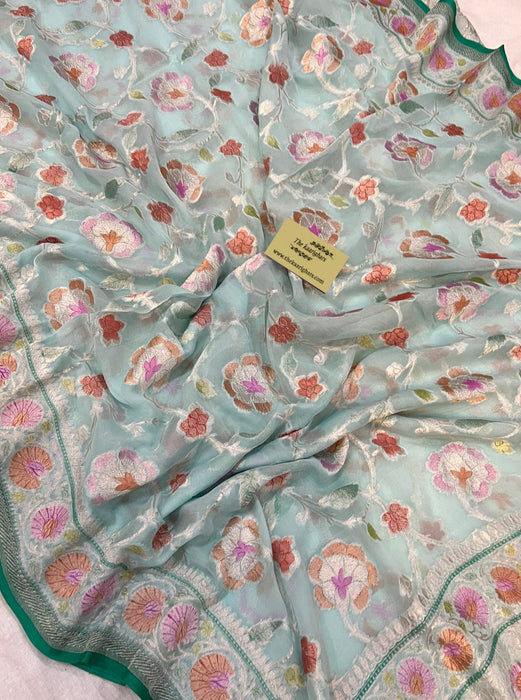 Pure Khaddi Georgette Banarasi Handloom Saree - Handfilled Meenakari
