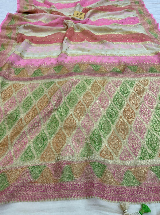 Rangkat Khaddi Georgette Banarasi Handloom Saree - Handfilled Meenakari