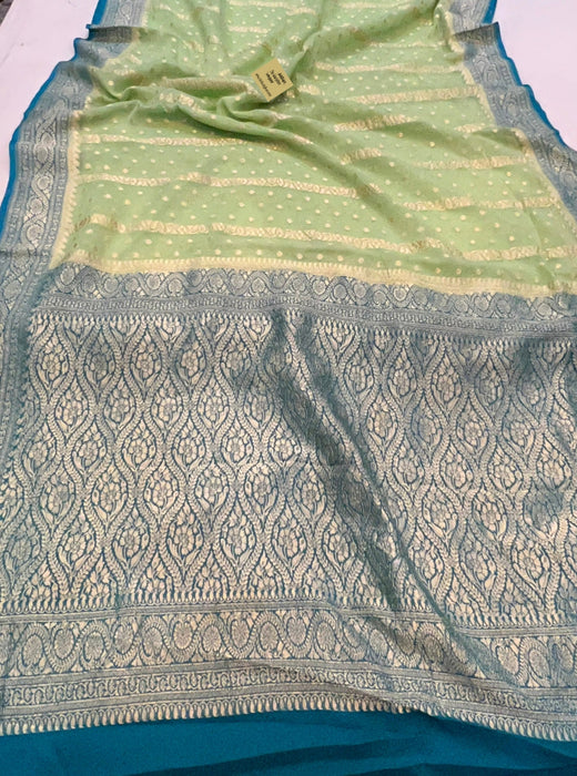 Dark Sea Green Pure Khaddi Georgette Banarasi Saree - Water zari