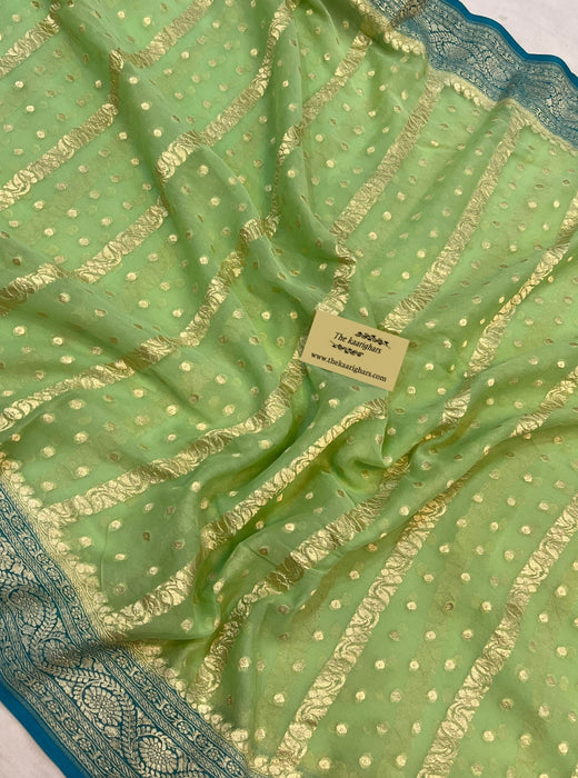 Dark Sea Green Pure Khaddi Georgette Banarasi Saree - Water zari