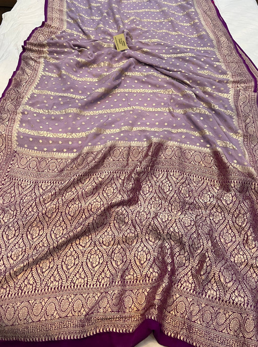 Mauve Pure Khaddi Georgette Banarasi Saree - Water zari
