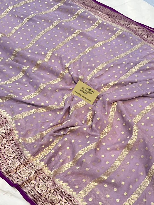 Mauve Pure Khaddi Georgette Banarasi Saree - Water zari