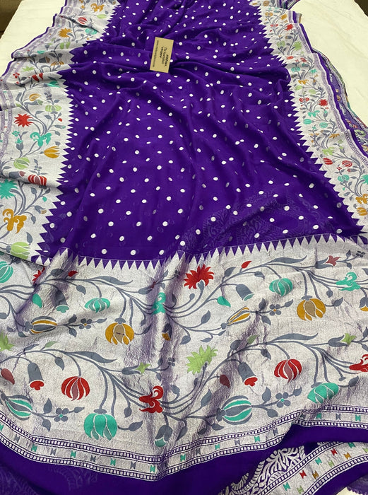 Purple Khaddi Georgette Banarasi Handloom Saree - Meenakari