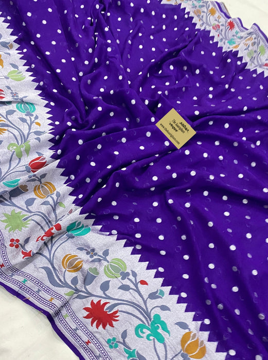 Purple Khaddi Georgette Banarasi Handloom Saree - Meenakari