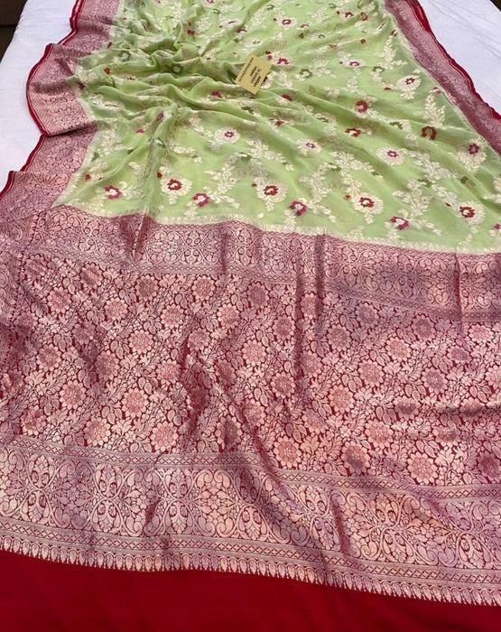 Pure Khaddi Georgette Banarasi Handloom Saree - Meenakari