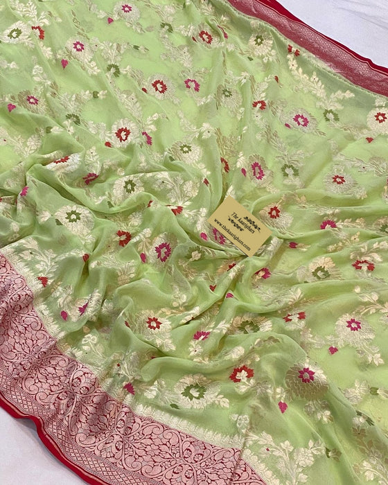 Pure Khaddi Georgette Banarasi Handloom Saree - Meenakari