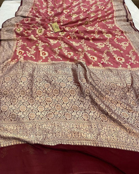 Dirty Onion Khaddi Georgette Banarasi Handloom Saree - Meenakari