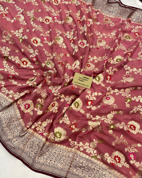 Dirty Onion Khaddi Georgette Banarasi Handloom Saree - Meenakari