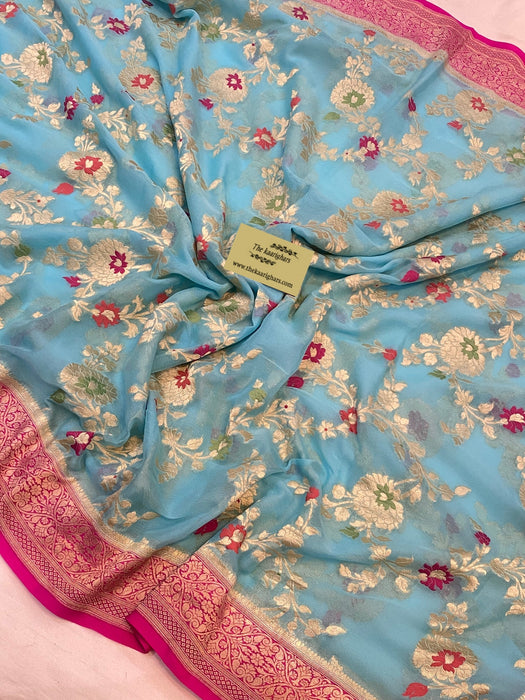 Blue Khaddi Georgette Banarasi Handloom Saree - Meenakarilue
