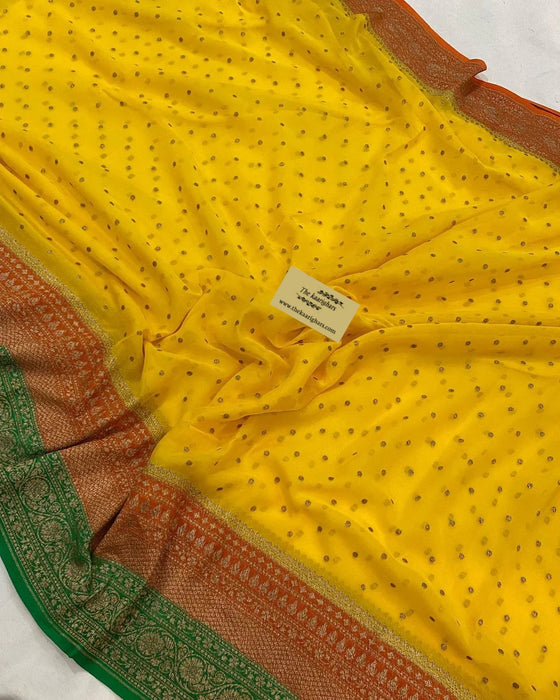 3D Khaddi Georgette Banarasi Handloom Saree - Antique Zari
