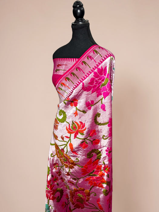 Rani Pure Tussar Georgette Banarasi Handloom Saree - Brocade Meenakari