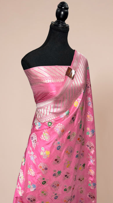 Ektara Pink Pure Katan Silk Banarasi Handloom Saree - Kadiyal Jangla