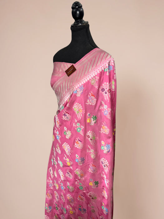 Ektara Pink Pure Katan Silk Banarasi Handloom Saree - Kadiyal Jangla