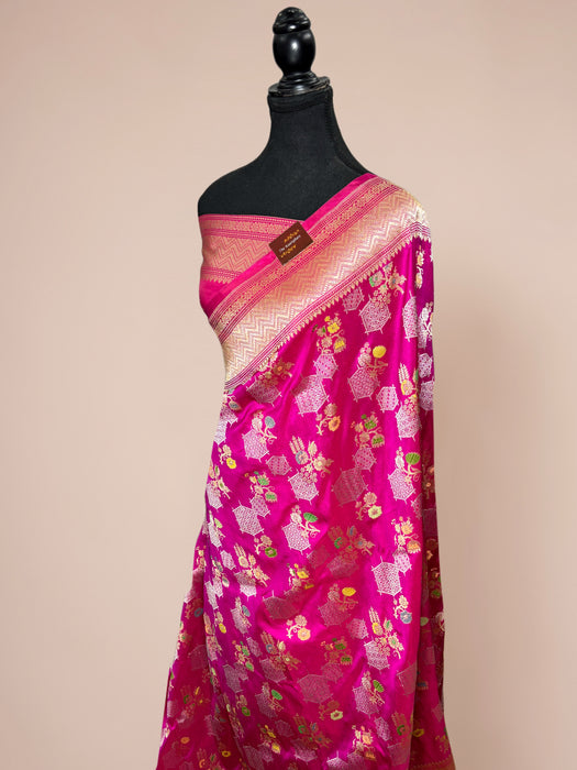 Ektara Rani Pure Katan Silk Banarasi Handloom Saree - Kadiyal Jangla