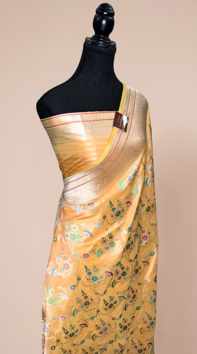 Ektara Persian Sand Pure Katan Silk Banarasi Handloom Saree - Kadiyal Jangla