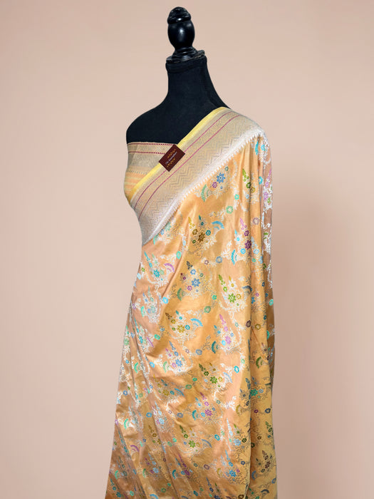 Ektara Persian Sand Pure Katan Silk Banarasi Handloom Saree - Kadiyal Jangla