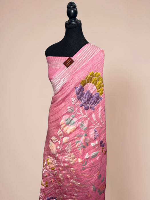 Pure Tussar Georgette Banarasi Handloom Saree - Meenakari