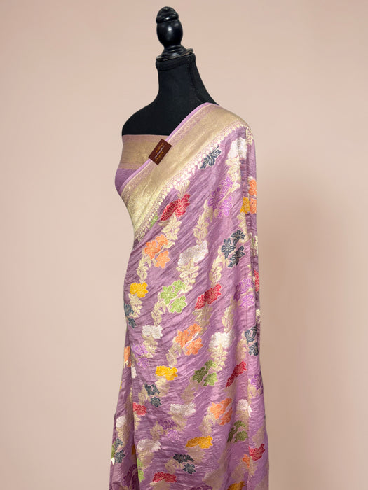 Pure Tussar Georgette Banarasi Handloom Saree - Meenakari