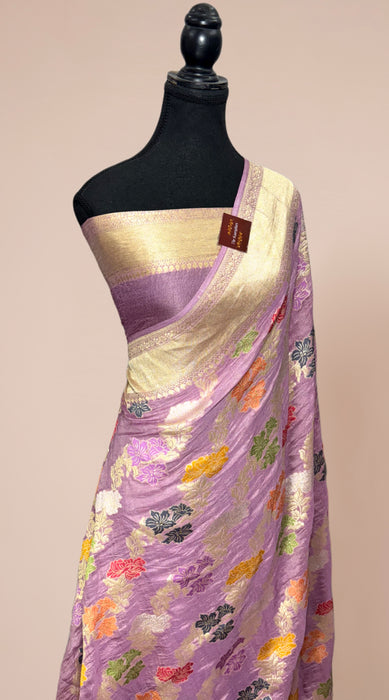 Pure Tussar Georgette Banarasi Handloom Saree - Meenakari